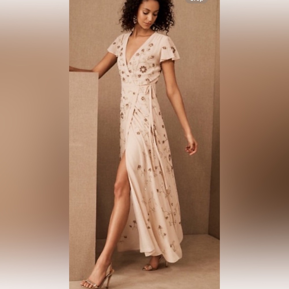🌺BHLDN Plymouth Wrap Flutter Sleeve Beaded Maxi 👗Gown